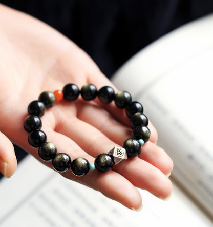 Gold Obsidian and Red Onyx Bracelet