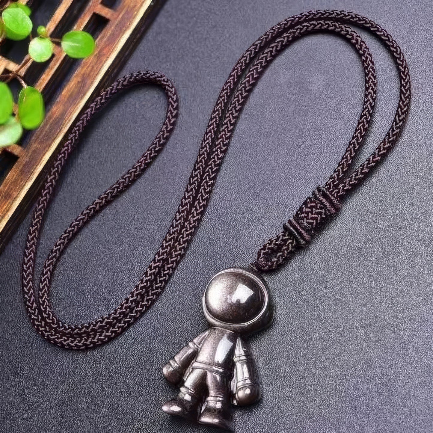 Silver Obsidian Astronaut Pendant