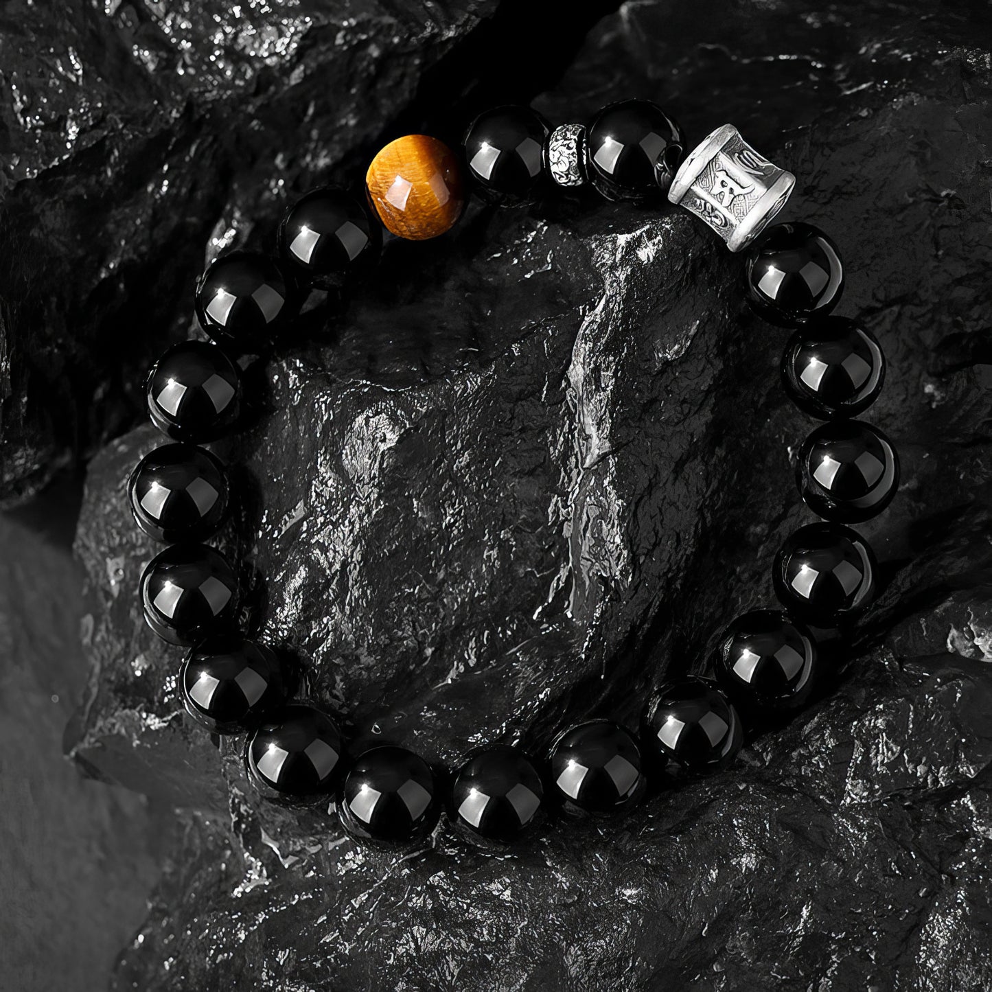 S999 Silver Obsidian Tiger Eye Stone Bracelet