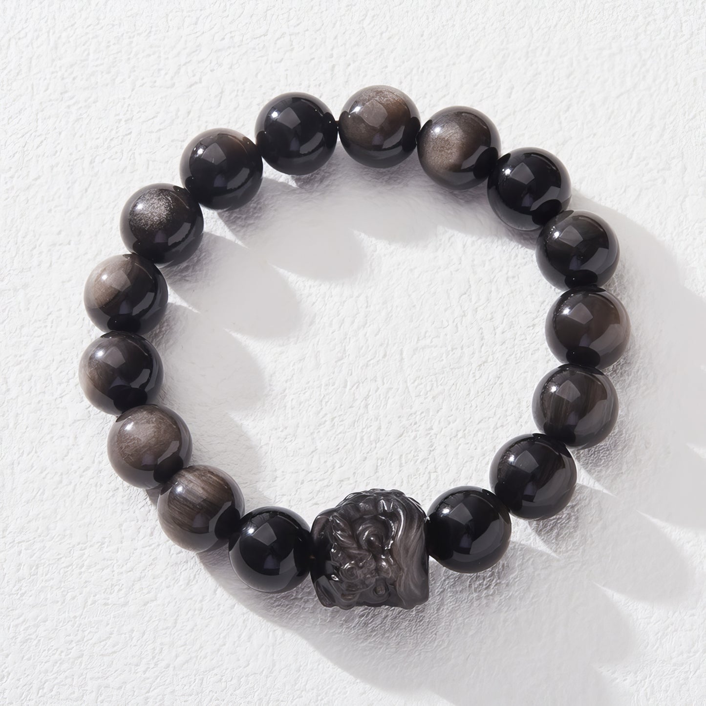 Silver Obsidian Good Luck Lion Bracelet