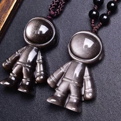 Silver Obsidian Astronaut Pendant