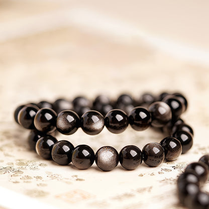 Natural Silver Obsidian Lucky Beads Bracelet