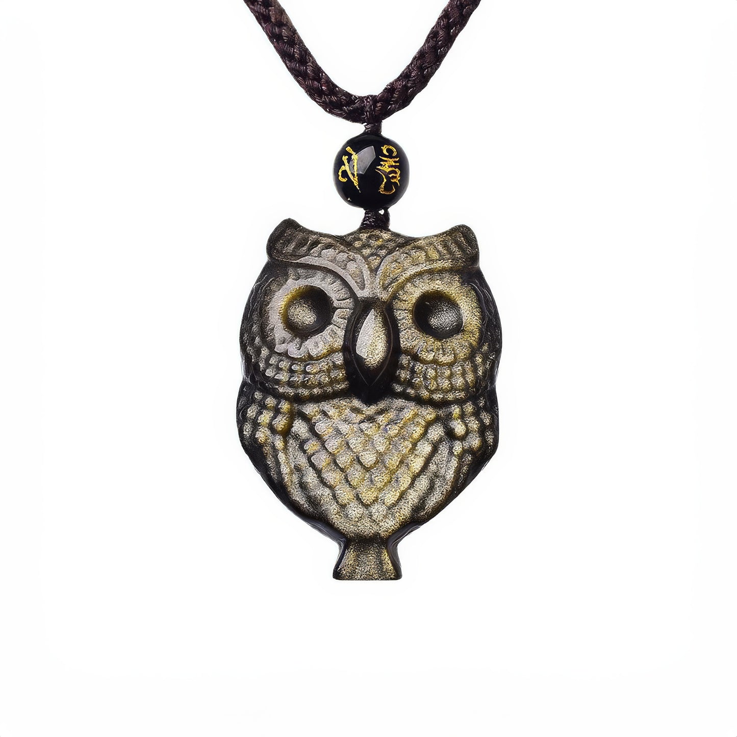 Gold Obsidian Owl Pendant