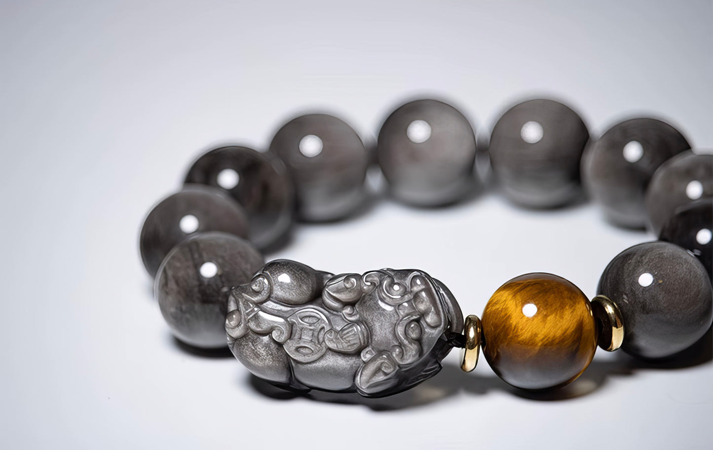 Natural Silver Obsidian Single Pixiu Bracelet