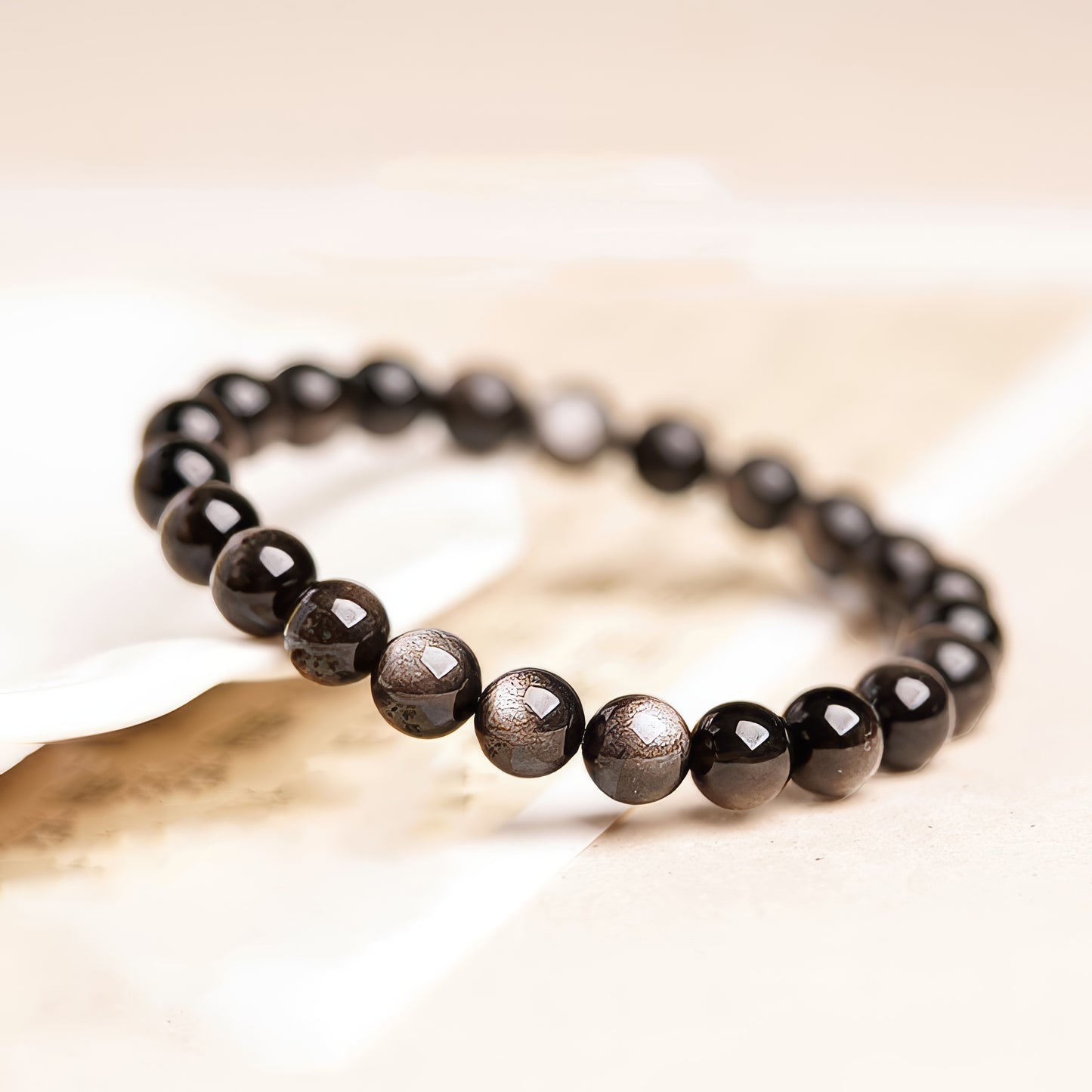 Natural Silver Obsidian Lucky Beads Bracelet