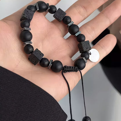 Lava Stone Square Matte Black Bracelet