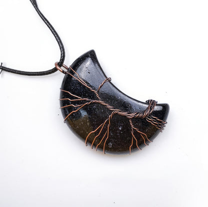 Natural Obsidian Moon Pendant