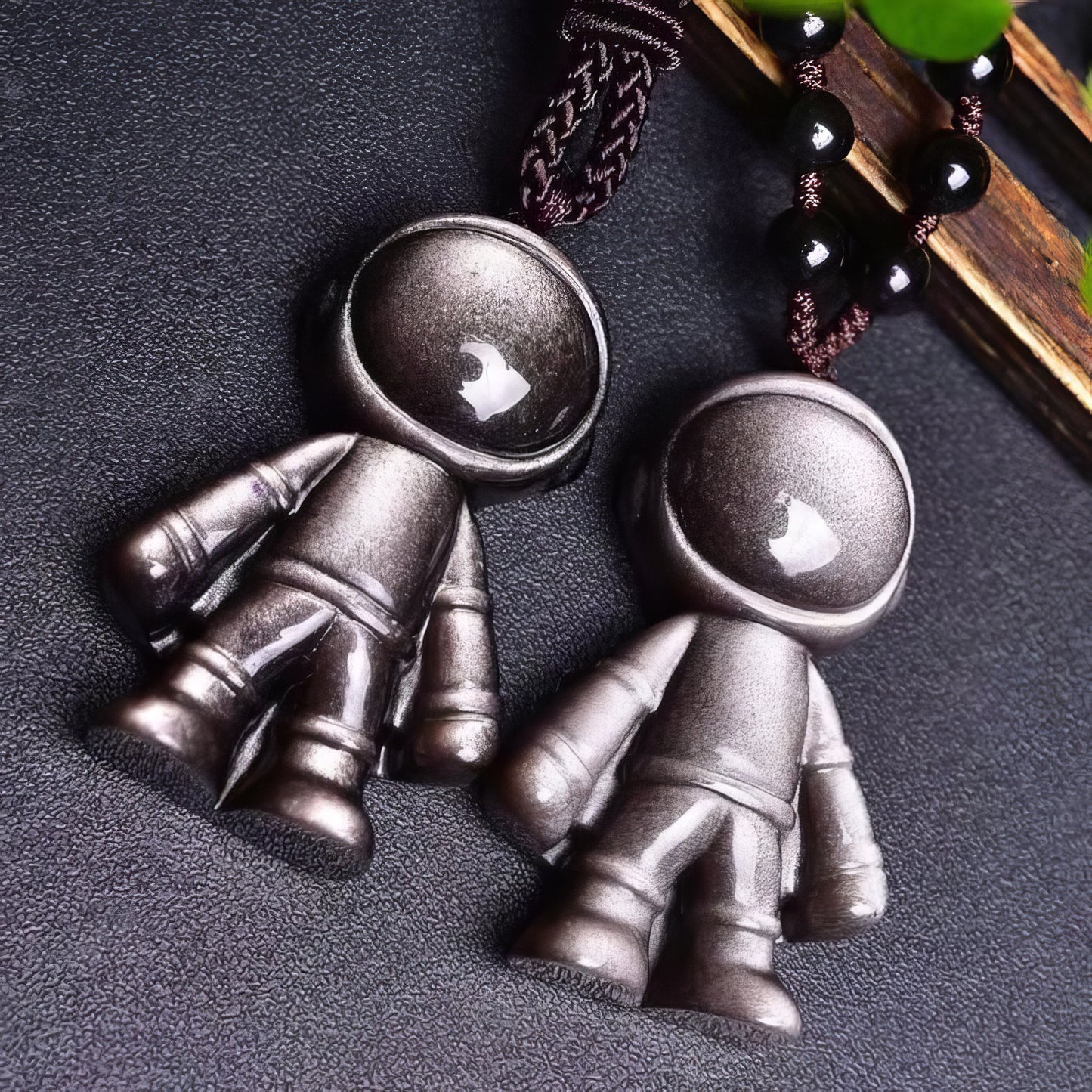 Silver Obsidian Astronaut Pendant