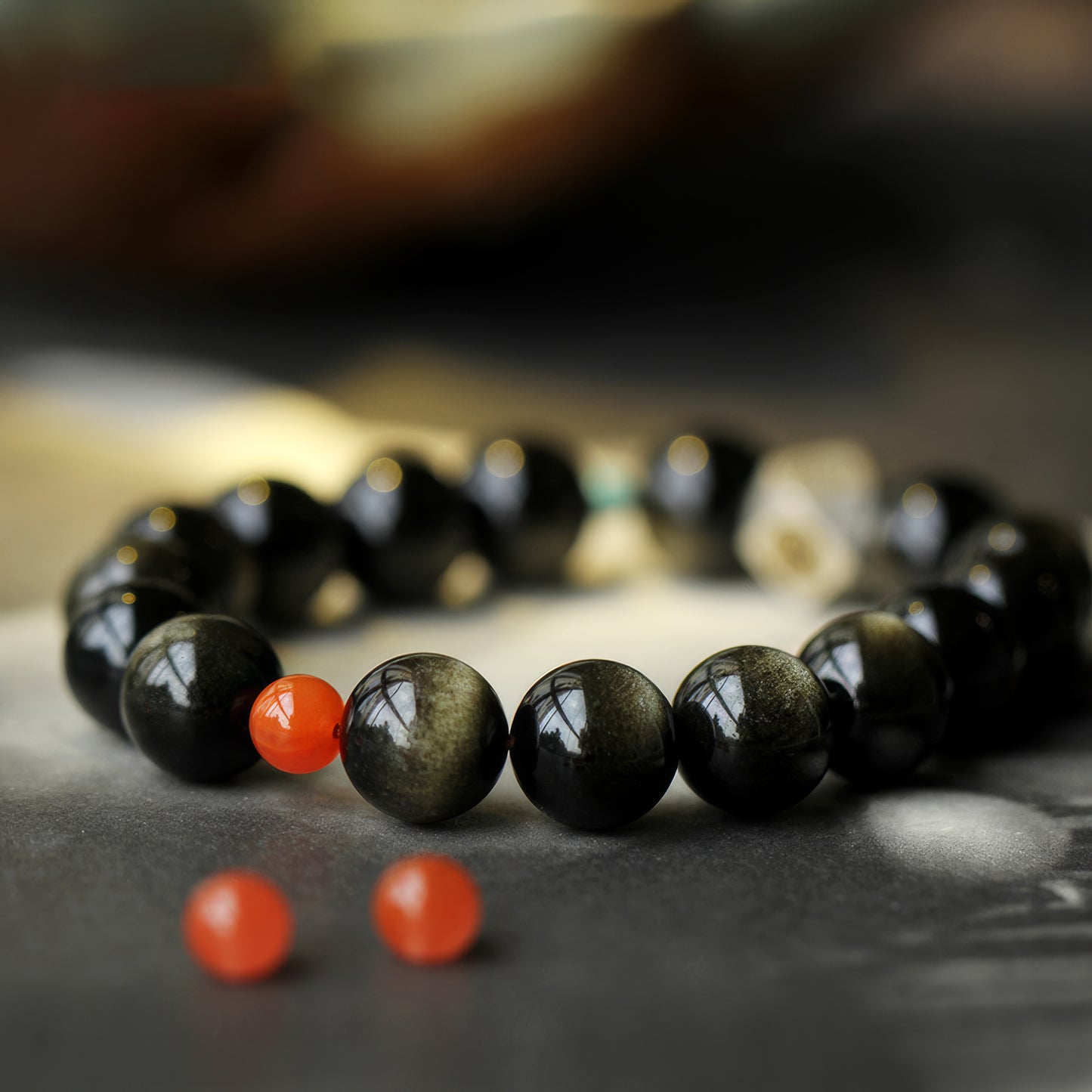 Gold Obsidian and Red Onyx Bracelet