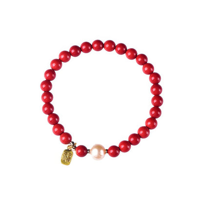 Natural Cinnabar Pearl Luck Bracelet