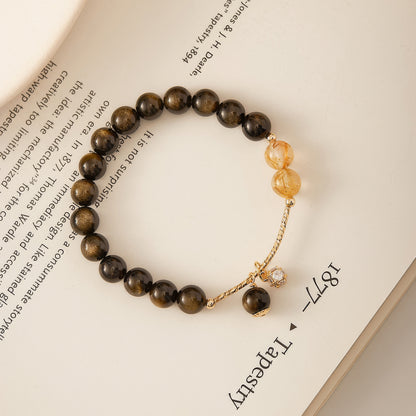 Gold Obsidian Cat's Eye Crystal Bracelet