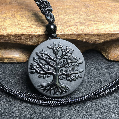 Natural Obsidian Tree of Life Pendant